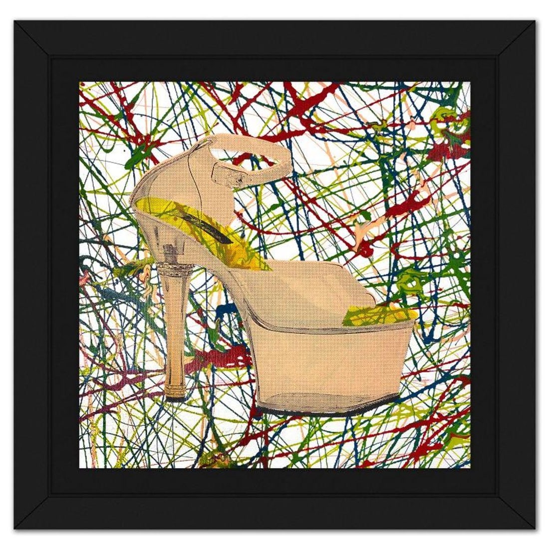 Steve Kaufman (1960-2010), "Stripper Shoes" Framed Hand Embellished Limited Edition Silscreen,: Stripper Shoes is a hand embellished limited edition silkscreen on canvas by Andy Warhol protege, Steve Kaufman (1960-2010), numbered 31/50 inverso and hand signed by the artist. This piece comes cust