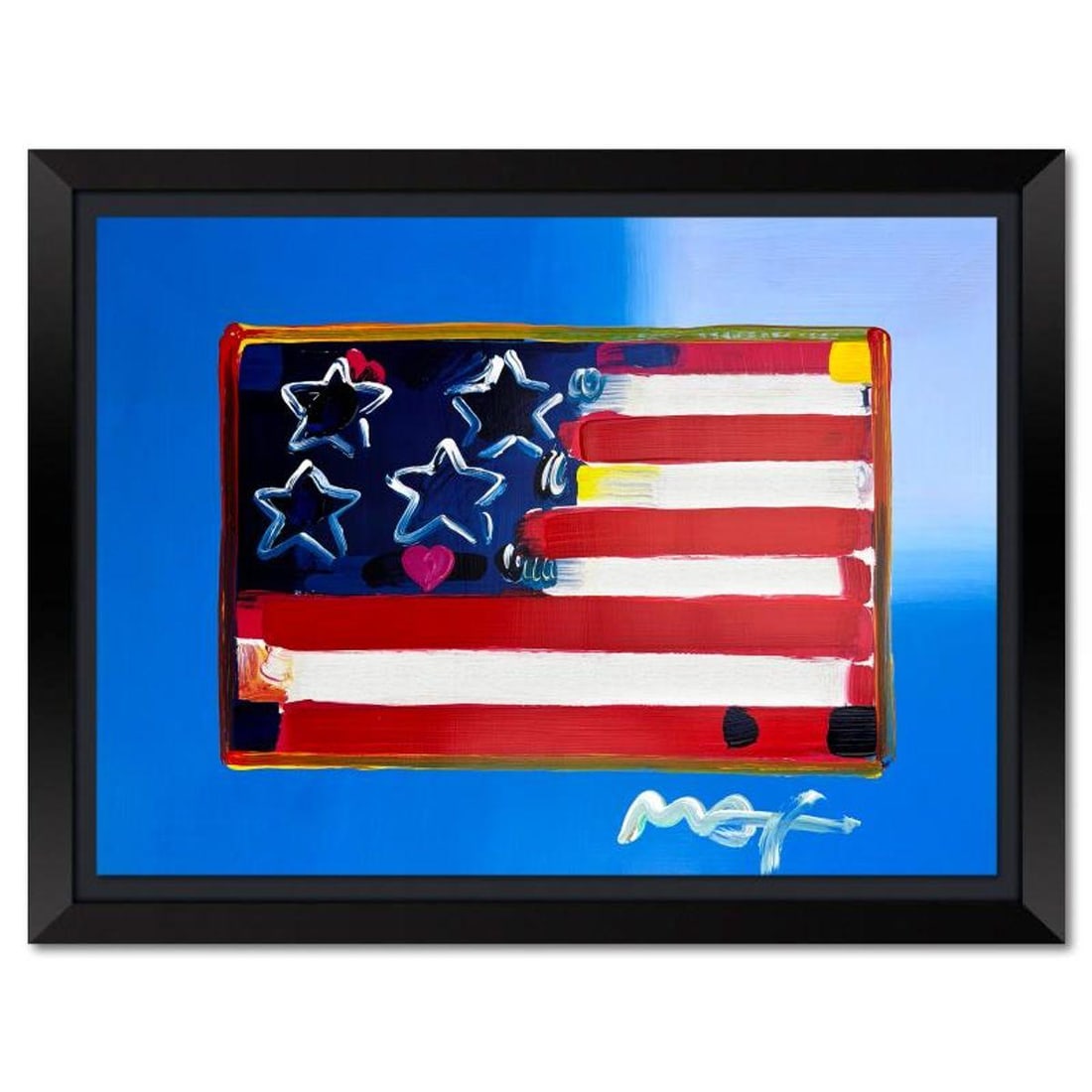 Peter Max, "Flag" Framed One-of-a-Kind Mixed Media, Hand Signed with Registration Number Certifying (1 of 2)