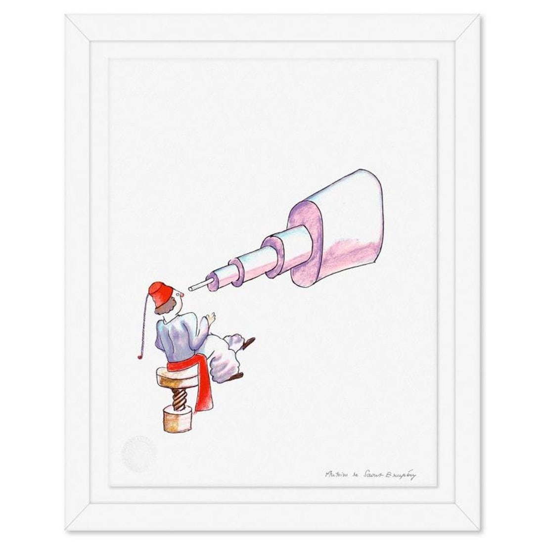 Antoine de Saint-Exupery 1900-1944 (After), "The Astronomer" Framed Limited Edition Lithograph with: The Astronomer is a limited edition lithograph on paper by Antoine de Saint-Exupery 1900-1944 (After), bearing the plate signature of the artist.This piece comes from an edition of 300 authorized by t