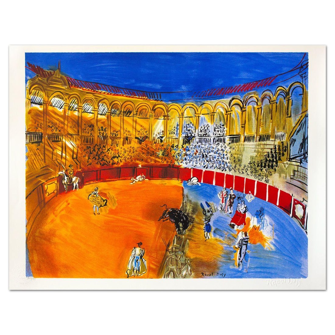 Raoul Dufy- Lithograph "La Course De Taureaux": Artist: Raoul Dufy. Medium: Lithograph. Title: La Course De Taureaux. Size: 19.5" x 25.5". Signature: Stamp signed and numbered. Certificate of Authenticity: Is included. Additional: Printed by Atelie