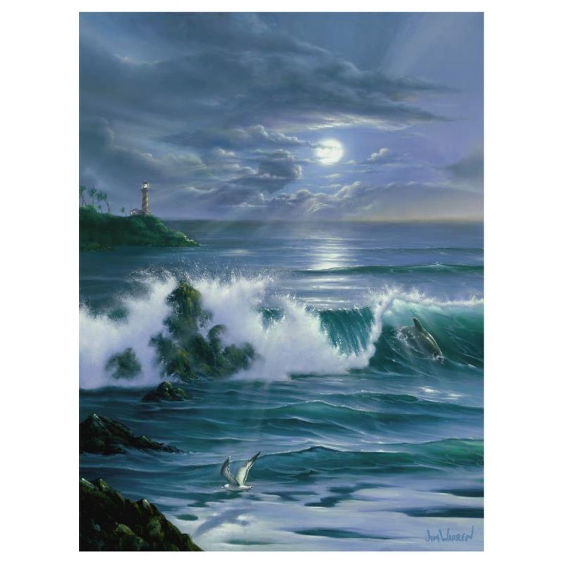 Jim Warren, "Moonlit Romance" Hand Signed, Artist Embellished AP Limited Edition Giclee on Canvas: Moonlit Romance is an AP numbered, artist embellished limited edition giclee on canvas by Jim Warren. The piece is hand signed and accompanied by a letter of authenticity. Measures approximately 24" x