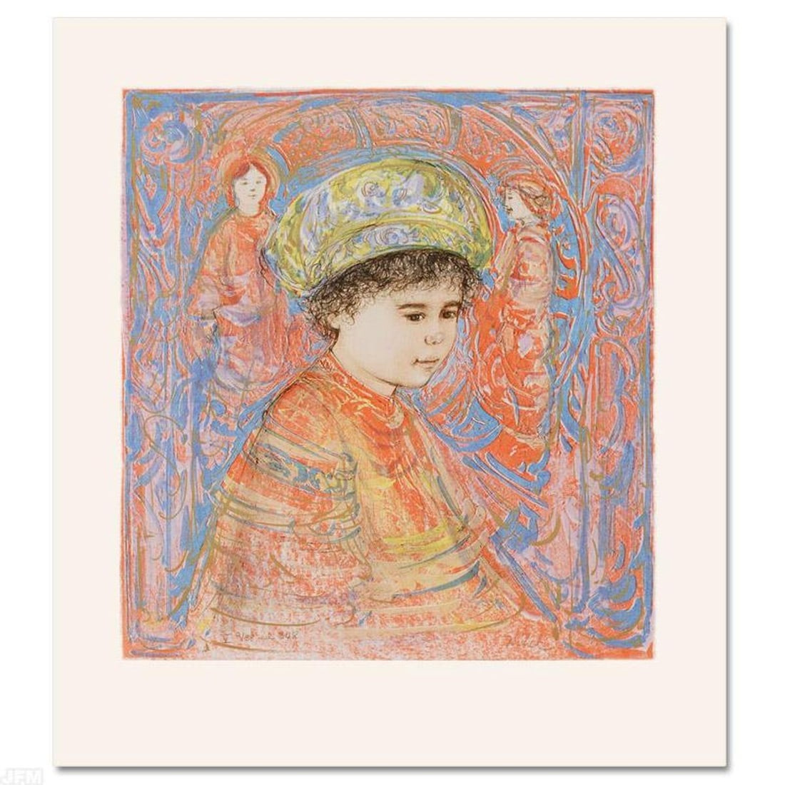 Boy with Turban Limited Edition Lithograph by Edna Hibel (1917-2014), Numbered and Hand Signed with (1 of 2)