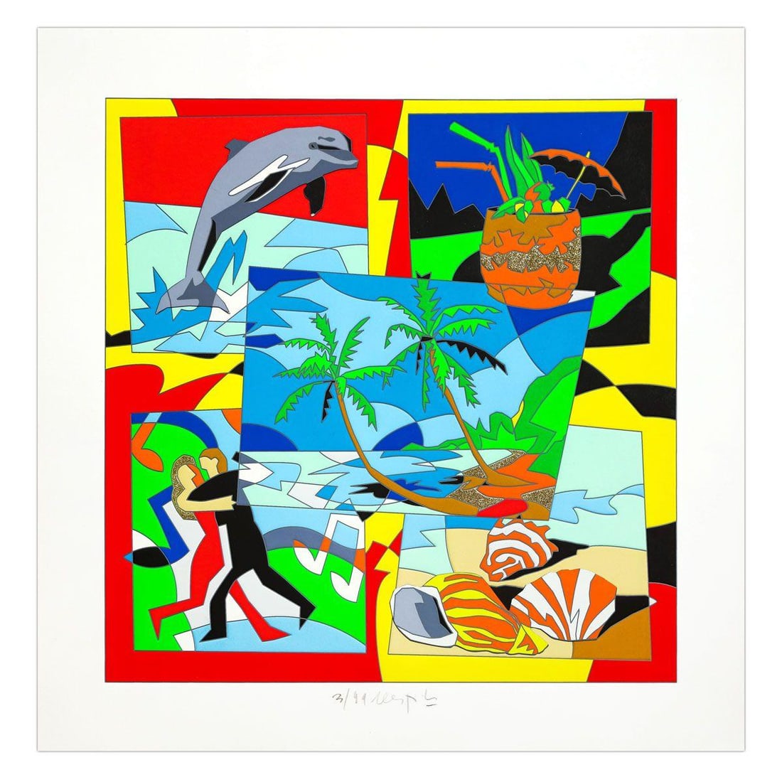 Ugo Nespolo- SIlkscreen on Paper "Mete Lontane": Artist: Ugo Nespolo. Medium: SIlkscreen on Paper. Title: Mete Lontane. Size: 16" x 16". Signature: Hand Signed and numbered. Certificate of Authenticity: Is included. Additional: Edition number might 