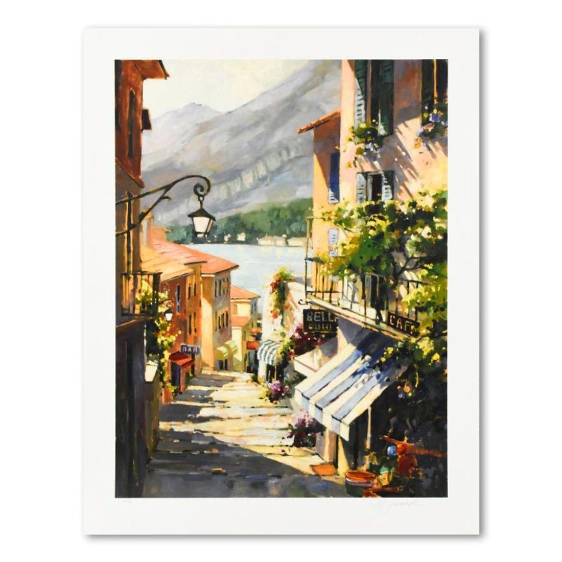 Marilyn Simandle, "Cafe Bella" Limited Edition, Numbered and Hand Signed with Letter of: Cafe Bella is a limited edition giclee on paper by Marilyn Simandle, numbered and hand signed by the artist. Includes Letter of Authenticity. Measures approx. 30" x 38.5" (border), 25" x 33" (image).