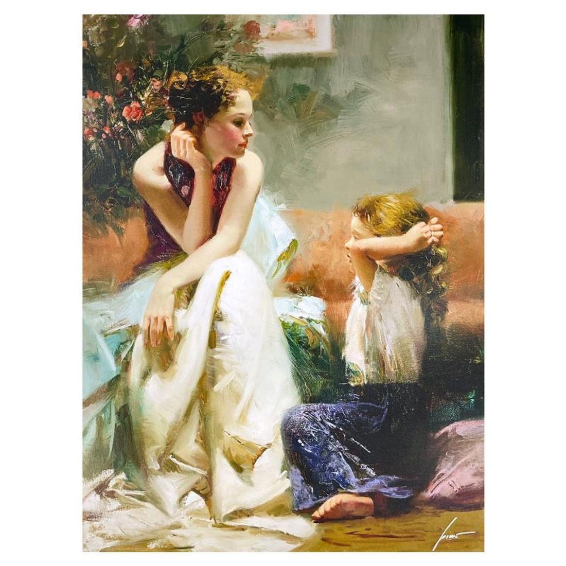 Pino (1939-2010) "Thinking of You" Limited Edition on Canvas, Numbered and Hand Signed with: Thinking of You is a limited edition giclee on canvas by Pino (1939-2010), numbered and hand signed by the artist. Includes Certificate of Authenticity. Measures approx. 40" x 30" (image). Reference#: