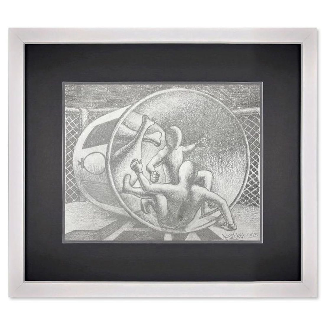 Mark Kostabi, "Getting Your Licks In" Framed Original Drawing on Paper, Hand Signed with Certificate: Getting Your Licks In is an original drawing on paper by Mark Kostabi, hand signed by the artist. This piece comes custom framed and includes a certificate of authenticity. Measures approximately 14" 