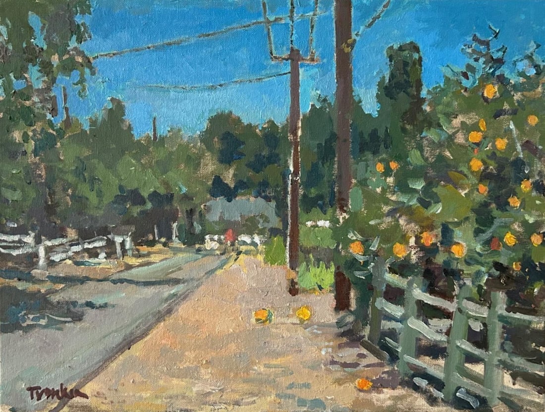 Boris Tyomkin- Original oil on board "Country Road. Ojai": Artist: Boris Tyomkin. Medium: Original oil on board. Title: Country Road. Ojai. Size: 12" x 16". Signature: Hand Signed. Reference#: 33514.