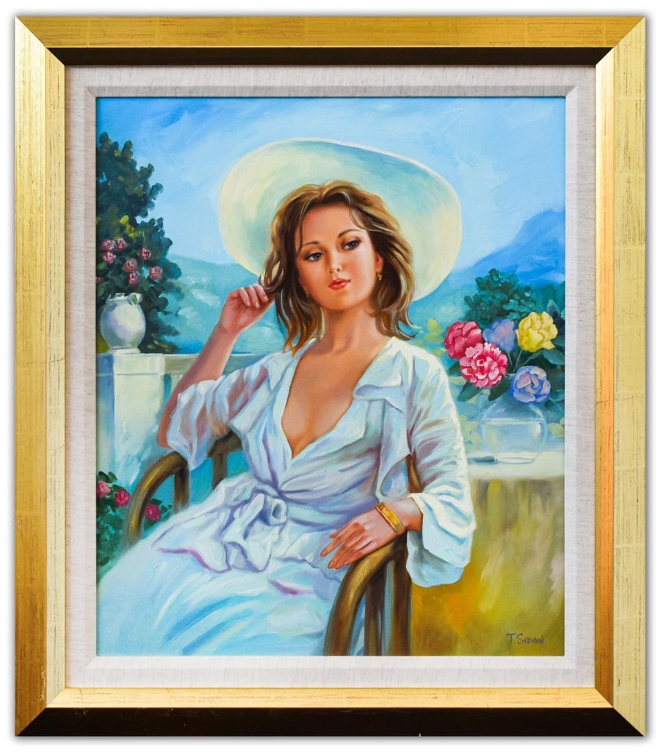 Taras Sidan- Original Oil on Canvas "Vacation in Barcelona": Artist: Taras Sidan. Medium: Original Oil on Canvas. Title: Vacation in Barcelona. Size: 24" x 20". Measures approx. 30" x 26" (framed). Signature: Hand Signed by the artist. Certificate of Authentici
