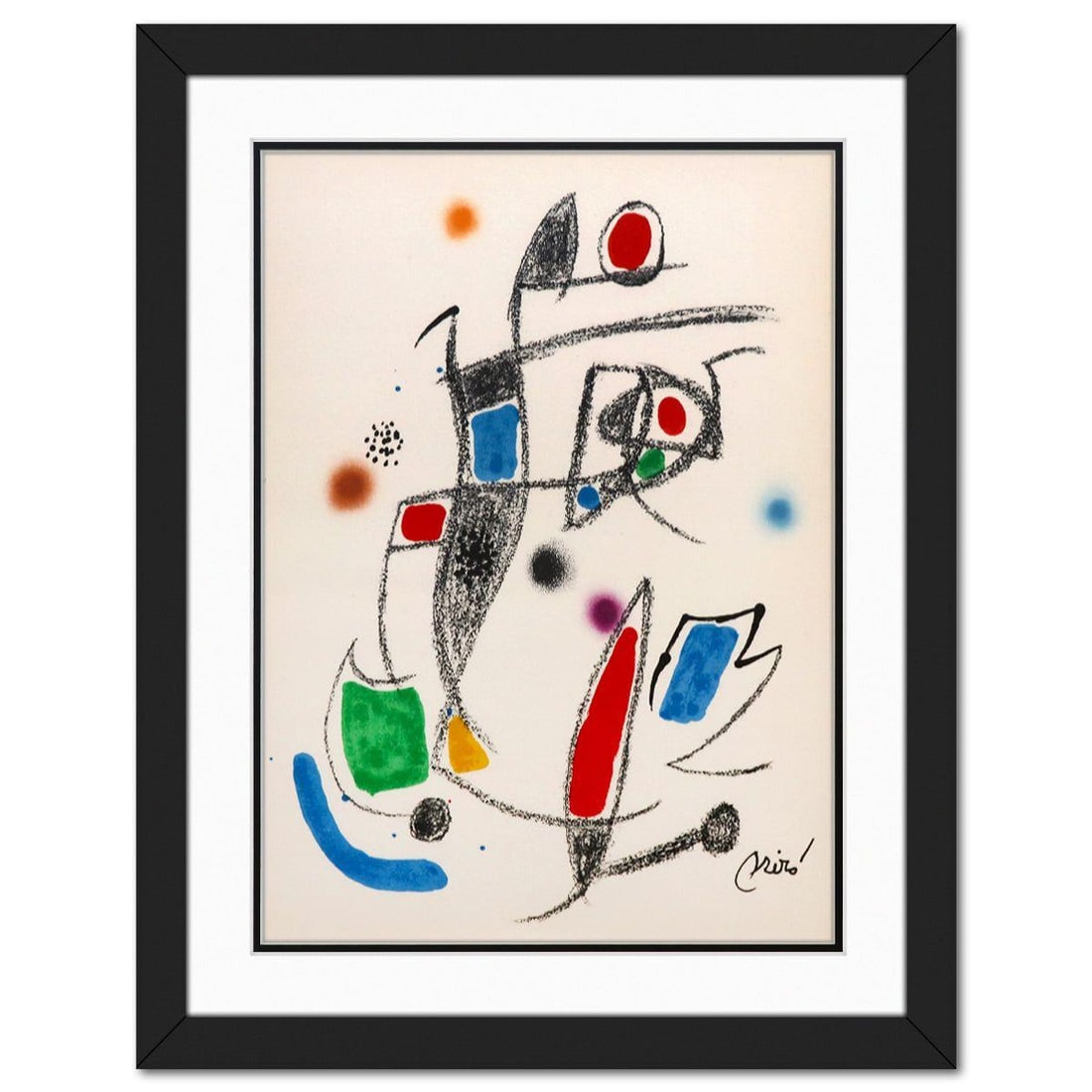 After Joan Miro- Lithograph on light wove paper "Maravillas con variaciones acrosticas 10": Artist: After Joan Miro. Medium: Lithograph on light wove paper. Title: Maravillas con variaciones acrosticas 10. Size: 19" x 14". Measures approx. 25" x 20" (framed). Signature: Signed in the plate. 