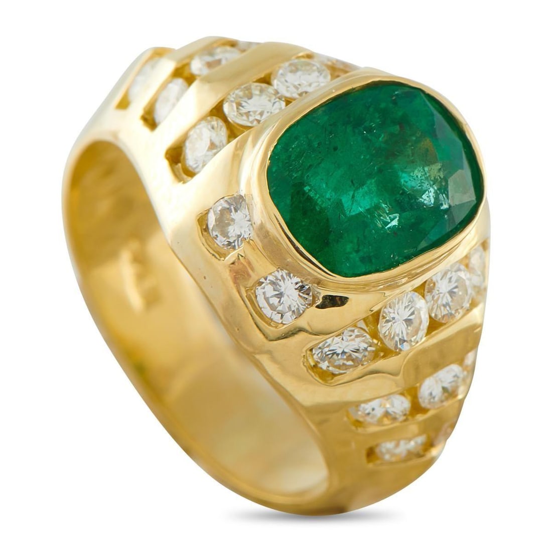 18K YELLOW GOLD 0.66CT DIAMOND AND EMERALD RING (1 of 3)