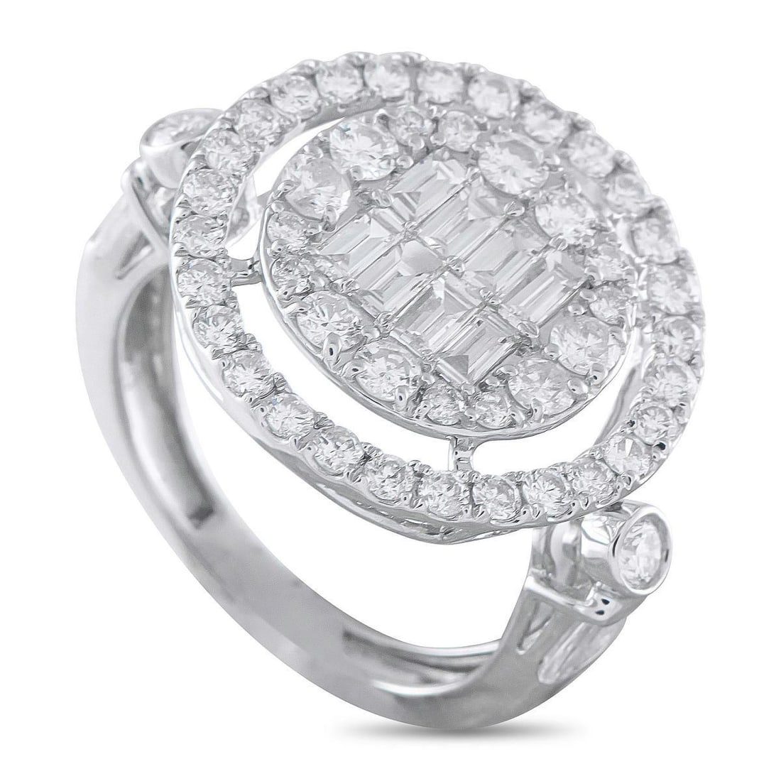 PLATINUM 2.0CT DIAMOND RING: This ring is incredibly refined. Negative space at the center makes the Platinum setting instantly captivating, while Diamonds totaling 2.0 carats offer breathtaking sparkle. This piece features a 2mm