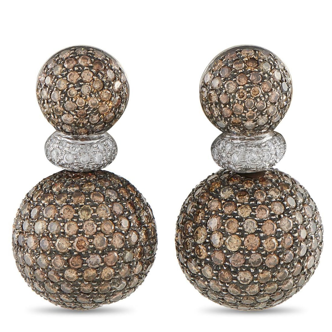 18K WHITE GOLD 17.10CT DIAMOND EARRINGS: These earrings are chic and incredibly contemporary. Colored and White Diamonds with a total weight of 17.10 carats come together to create an instantly captivating two-toned design. Crafted from 18K 