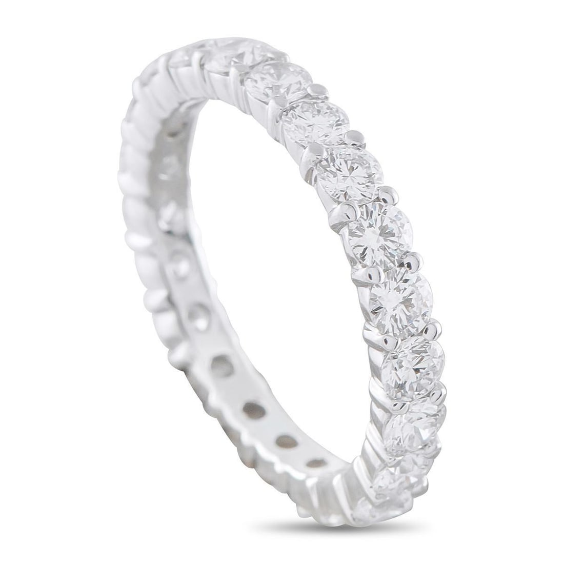 18K WHITE GOLD 2.34CT DIAMOND ETERNITY BAND RING: This dazzling eternity band ring exudes timeless luxury. Round-cut Diamonds with a total weight of 2.34 carats cover the entirety of the simple 18K White Gold setting, allowing this piece to sparkle f