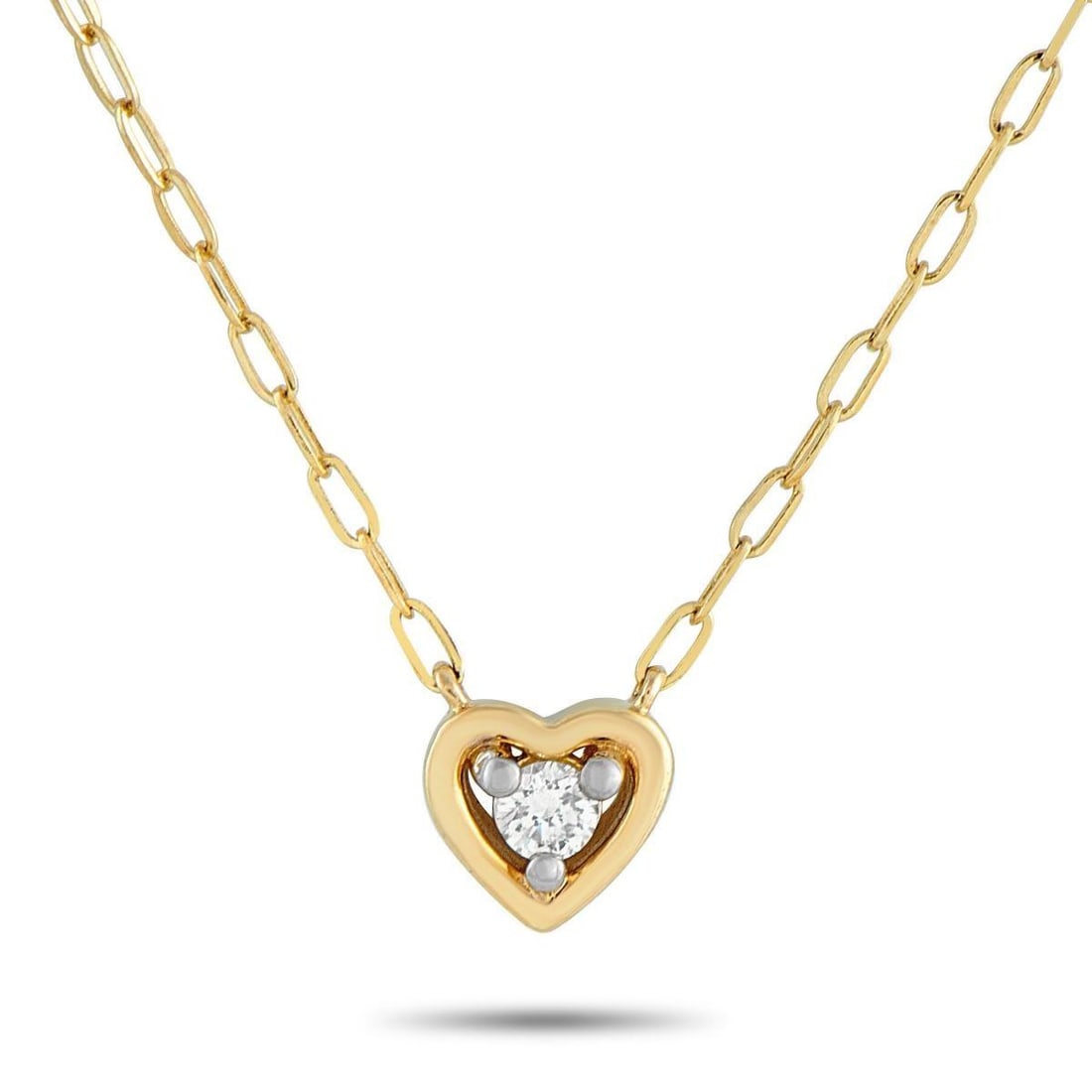 14K YELLOW GOLD 0.10CT DIAMOND HEART NECKLACE: Perfect for everyday wear, layering with other necklaces, or as a gift. This piece delivers a minimalist chic appeal with its elongated oval links that form an 18-inch-long chain. The petite heart pen