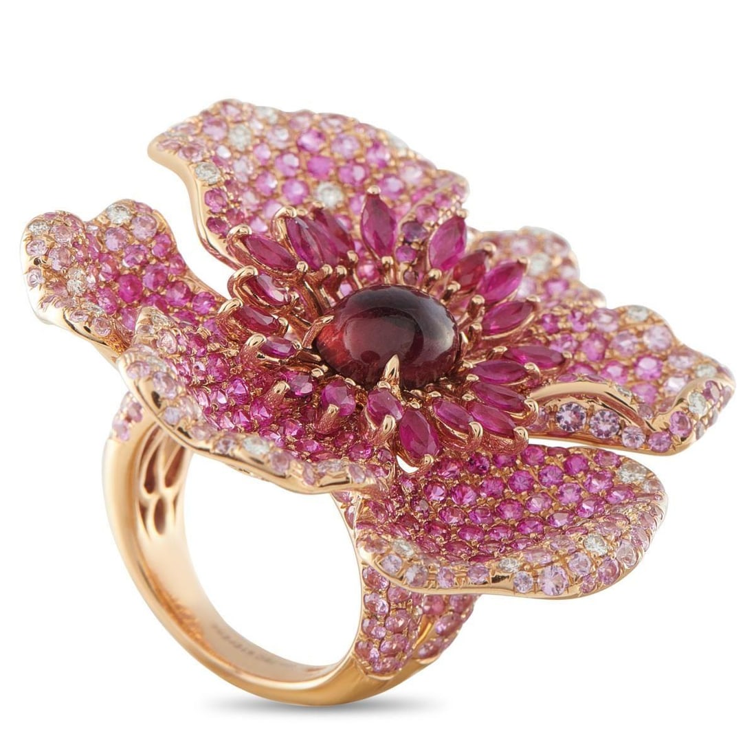 STEFERE 18K ROSE GOLD 0.47CT DIAMOND, TOURMALINE, PINK SAPPHIRE, AND RUBY FLOWER RING (1 of 4)
