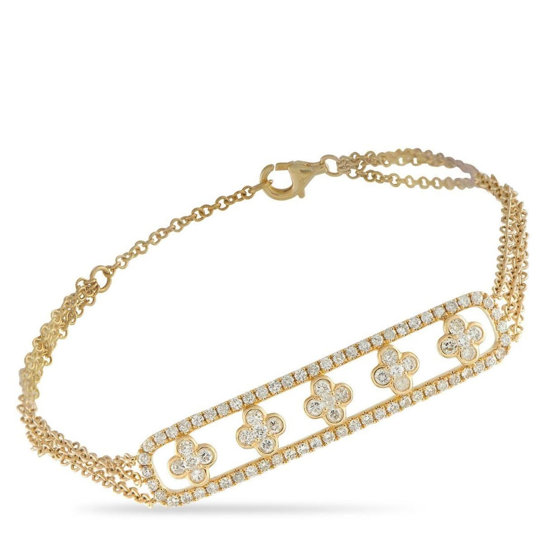 14K YELLOW GOLD 1.25CT DIAMOND BRACELET: This opulent bracelet is nothing short of breathtaking. At the center, a statement-making pendant comes to life thanks to quatrefoil motifs and Diamonds totaling 1.25 carats. Crafted from 14K Yellow G
