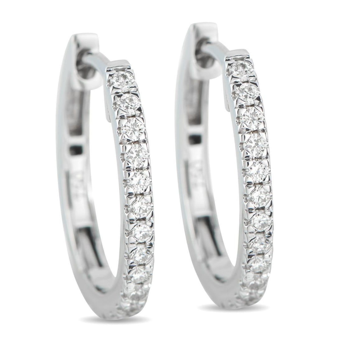 18K WHITE GOLD 0.30CT DIAMOND HOOP EARRINGS: These 18K white gold hoop earrings are comfortable for daily wear. They feature 0.30 ct of diamonds, each precisely set to reflect brilliance cleanly and clearly. The rounded hoops' refined silhouette