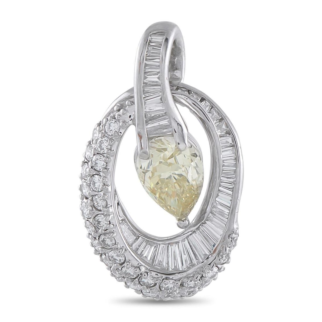 PLATINUM 1.78CT DIAMOND PENDANT: This Platinum pendant is simply stunning. A curved Platinum setting adds movement to the overall design, while Diamonds with a total weight of 0.75 carats allow it to effortlessly emanate light. At th