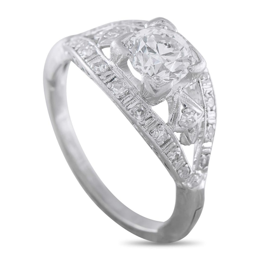18K WHITE GOLD 0.94CT DIAMOND RING: An intricate, openwork design adds timeless elegance to this impressive luxury ring. Simple and elegant, a dazzling 0.94 carat Diamond center stone allows it to effortlessly catch the light. Set in 18