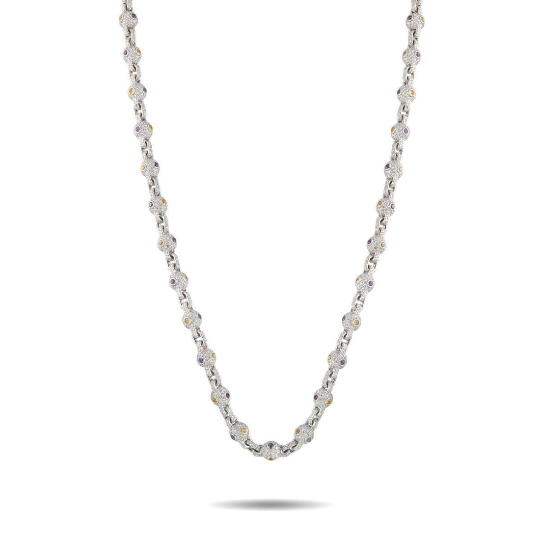 ELIANTTE 14K WHITE GOLD 37CT DIAMOND BALL CHAIN NECKLACE: This striking ball chain necklace by celebrity jeweler Eliantte is a luxury piece that defies convention. Featuring a bold 24 length, Diamonds with an estimated total weight of 37 carats make it impos