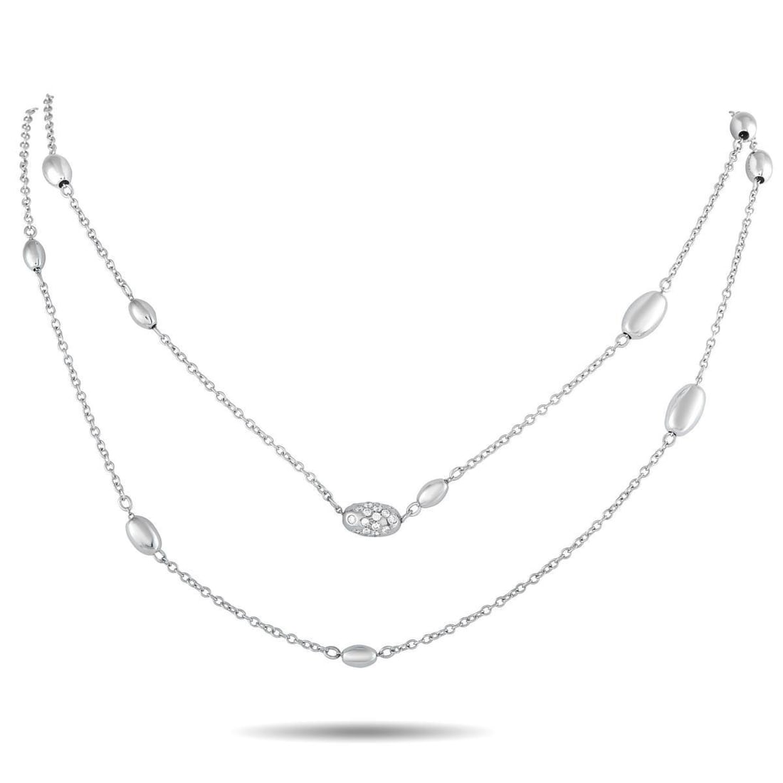 HASBA 18K WHITE GOLD 0.85CT DIAMOND BEAD LONG NECKLACE: Dynamic and subtle, this long necklace offers just the right amount of shimmer, making it ideal from day to night. Its simplicity makes it incredibly easy to pair with outfits and layer with other nec