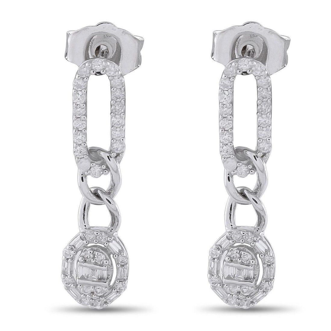 14K WHITE GOLD 0.45CT DIAMOND OVAL DROP EARRINGS: These luxury earrings are poised to put the perfect finishing touch on any outfit. The detailed design provides plenty of movement, while sparkling Diamonds totaling 0.45 carats make them undeniably d