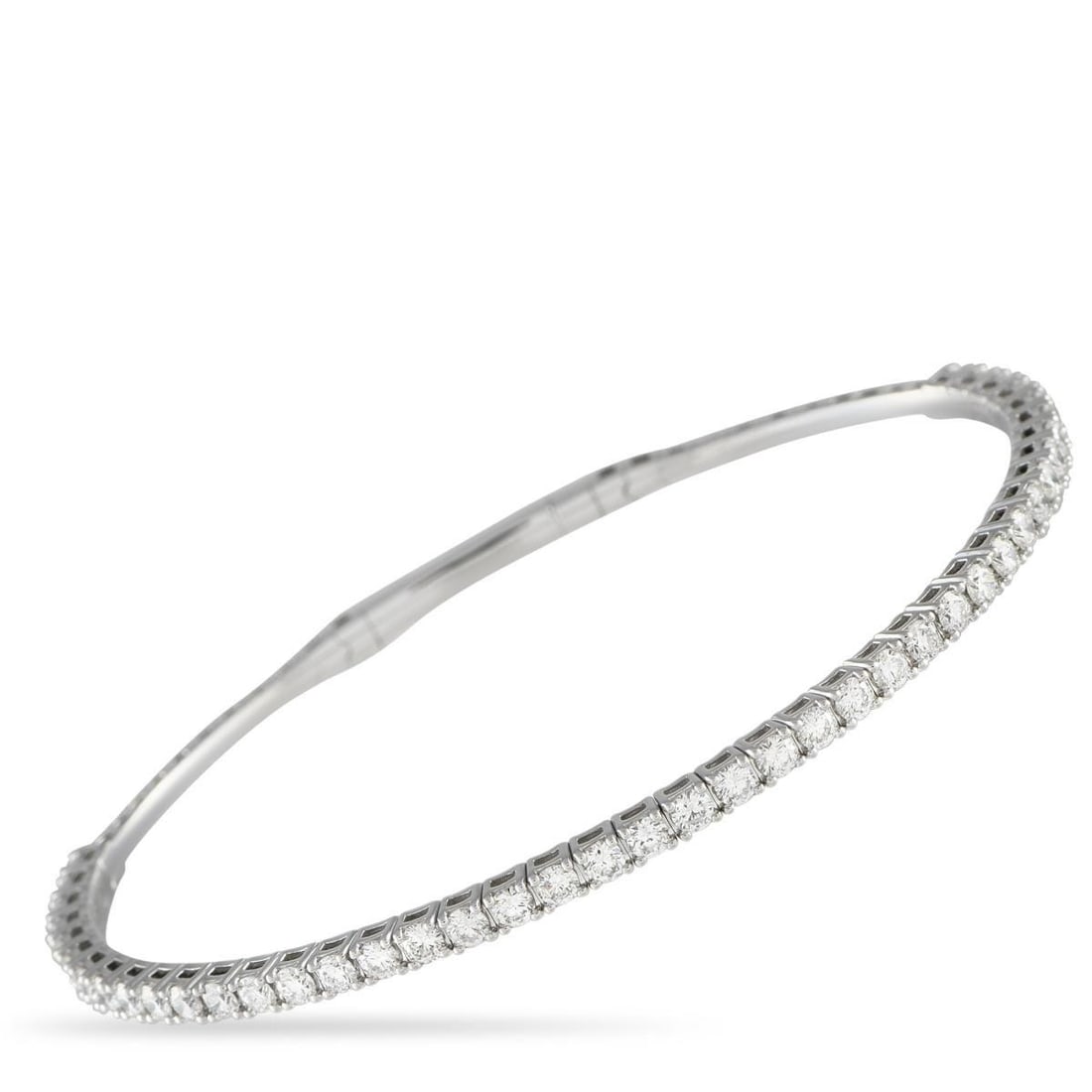 14K WHITE GOLD 1.90CT LAB-GROWN DIAMOND BANGLE BRACELET: Get the luxe look without the high price with this lab-grown diamond bangle. Its silhouette is nearly fully outlined in petite round brilliant lab-grown diamonds of E-F color and VVS2-VS1 clarity grad