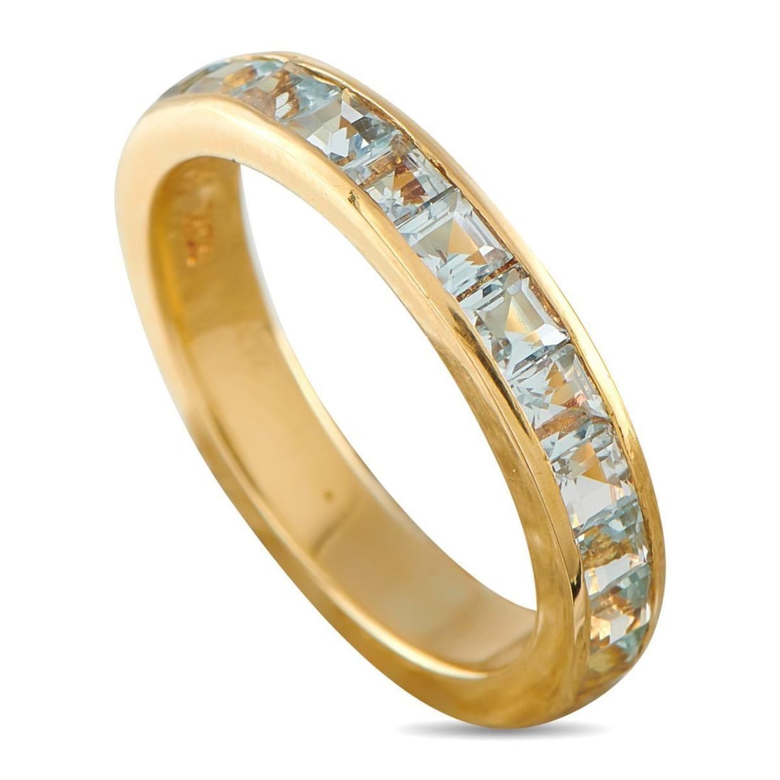 TIFFANY & CO. 18K YELLOW GOLD DIAMOND BAND RING: This Tiffany & Co. band ring is simple, elegant, and understated. Channel-set Diamonds make a statement at the center of the minimalist 18K Yellow Gold setting. With a 3mm wide band and a 2mm top heig
