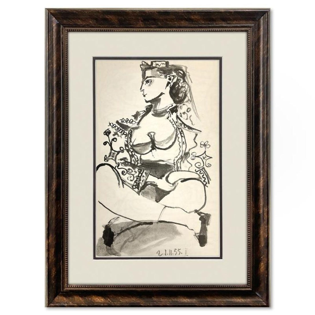 Pablo Picasso (1881-1973), "Carnet de Californie 21.11.55-II" Framed Vintage Lithograph on Paper: Carnet de Californie 21.11.55-II is a vintage lithograph on paper by Pablo Picasso (1881-1973). This piece is from Picasso's Carnet de Californie Series and was printed in Paris, France by Mourlot Stu