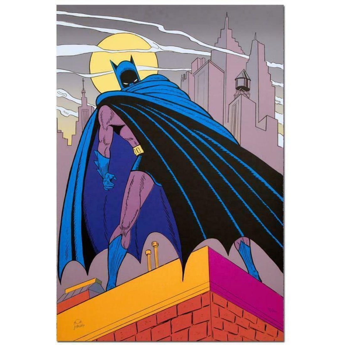 Bob Kane (1915-1998), "Batman Over Gotham" Hand Signed Limited Edition Original Lithograph with: Batman Over Gotham is a 1989 limited edition original lithograph on paper by Bob Kane (1915-1998), creator of the DC comics character. This piece is numbered and hand signed by Bob Kane. Includes Cert