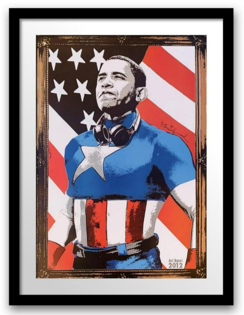 Mr. Brainwash- Original Offset Lithograph on Paper "Obama": Artist: Mr. Brainwash. Medium: Original Offset Lithograph on Paper. Title: Obama. Size: 30" x 20". Measures approx. 38" x 28" (framed). Signature: Plate Signed. Additional: Custom framed. Reference#: 