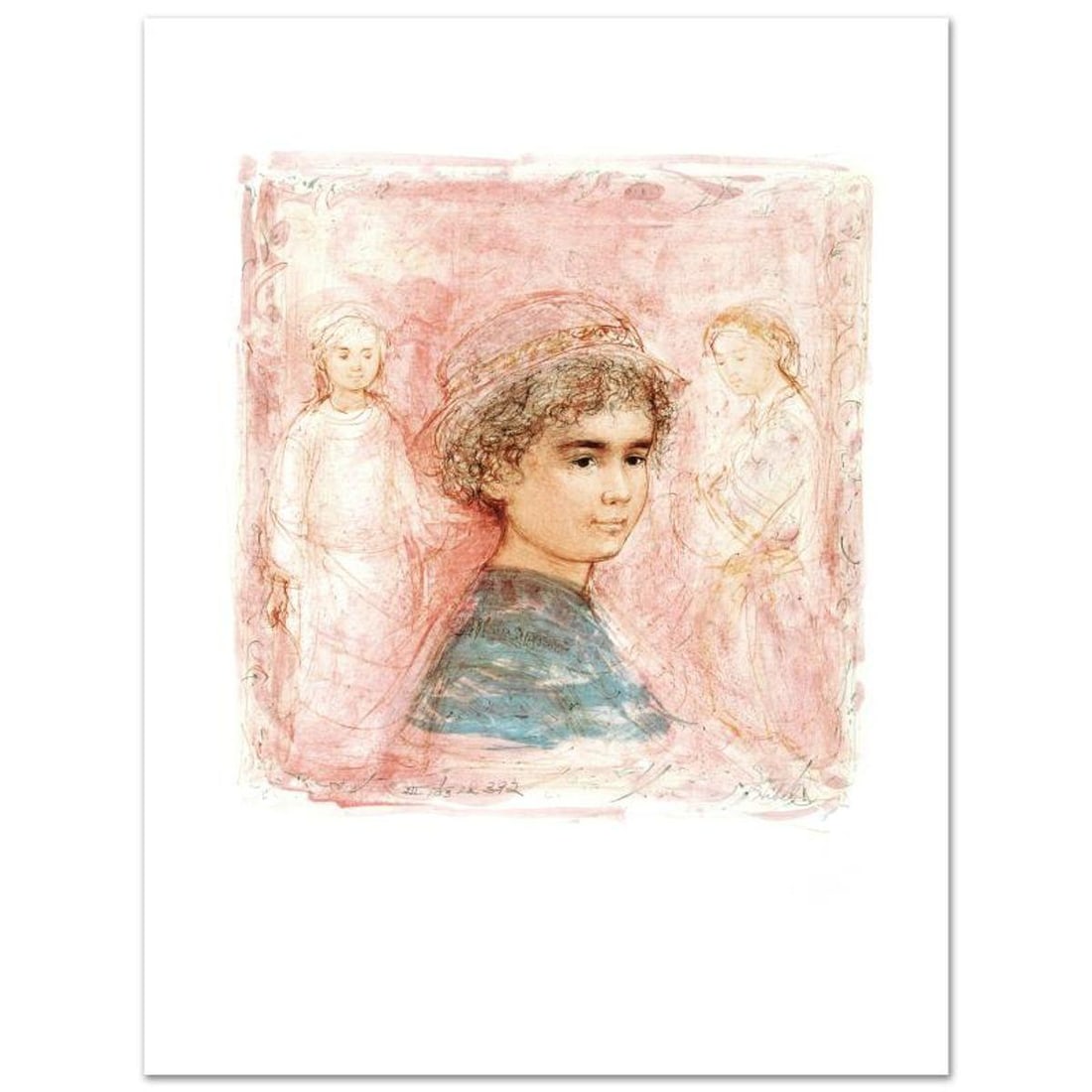 Matthew Limited Edition Lithograph by Edna Hibel (1917-2014), Numbered and Hand Signed with: Matthew is a limited edition lithograph on paper, numbered and hand signed by Edna Hibel (1917-2014). Includes Certificate of Authenticity! Measures approx. 20" x 25.5" (with border), 15" x 16" (image