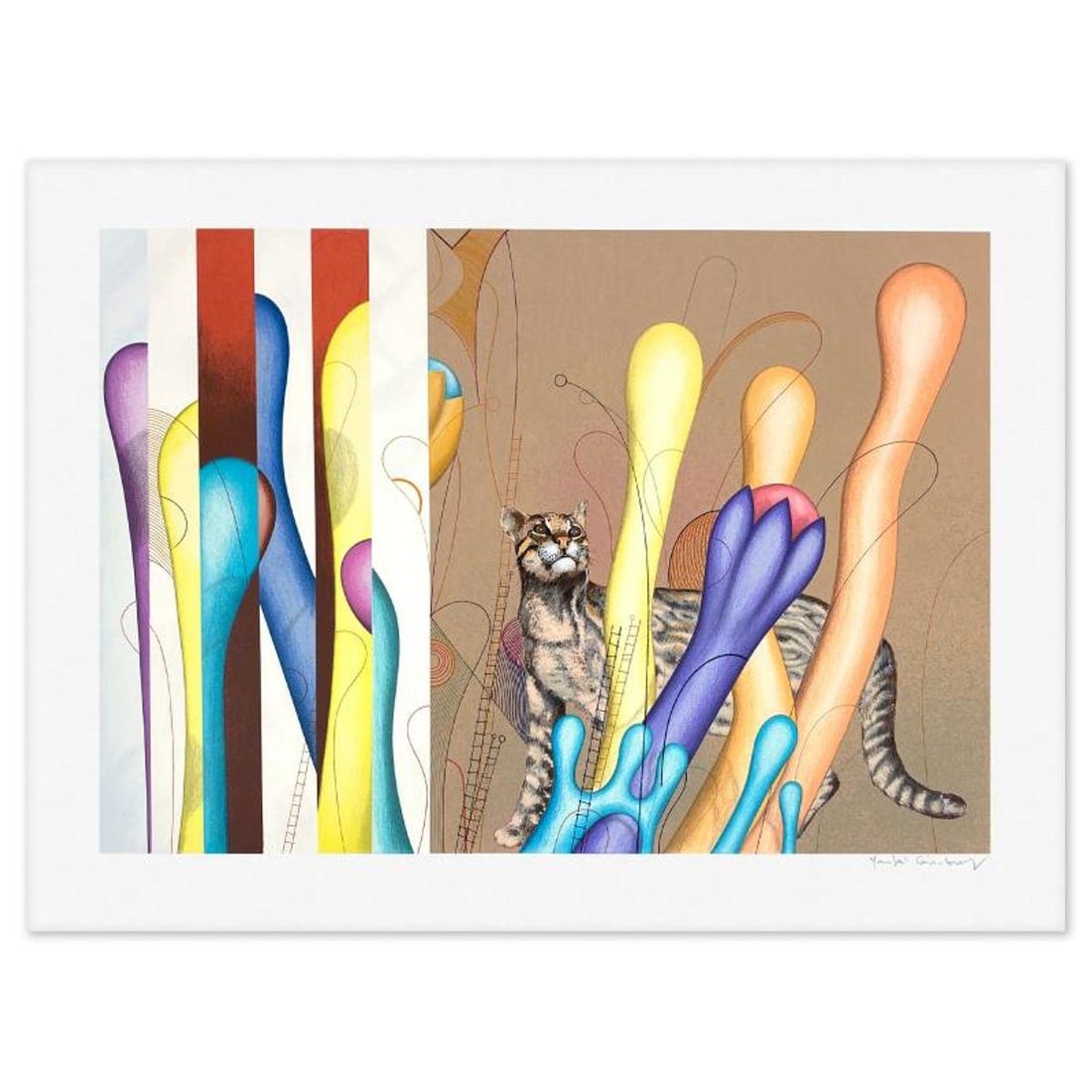 Yankel Ginzburg, "Ocelot" Limited Edition Serigraph, Numbered and Hand Signed with Letter of: Ocelot is a limited edition serigraph on paper by Yankel Ginzburg, numbered and hand signed with a Letter of Authenticity. Measures approx. 30" x 40" (border), 24" x 34.5" (image). Reference#: 90592.