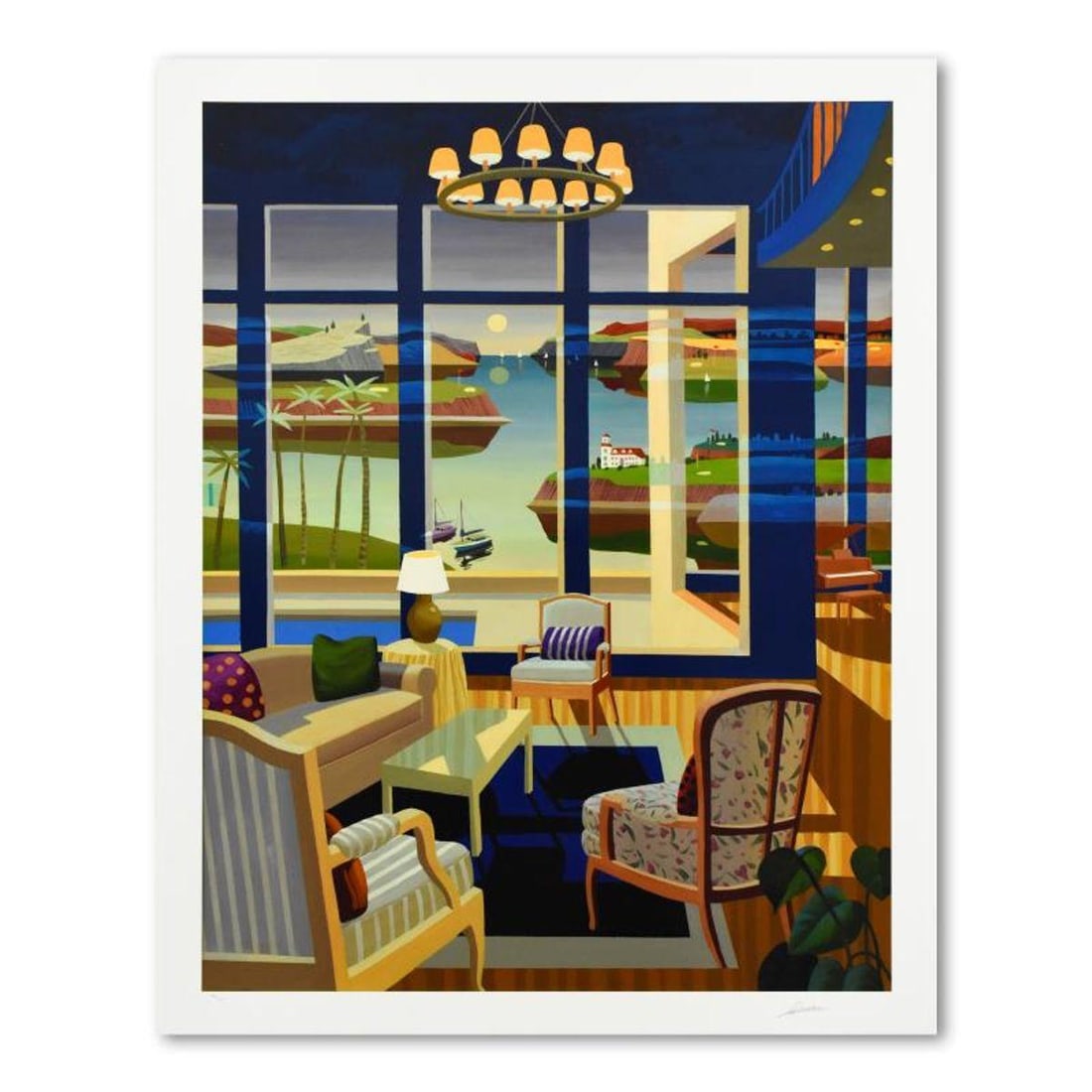 Datian, "Reflections in Blue" Limited Edition, Numbered and Hand Signed with Letter of Authenticity.: Reflections in Blue is a limited edition giclee on paper by Datian, numbered and hand signed by the artist. Includes Letter of Authenticity. Measures approx. 34" x 44" (border), 30" x 40" (image).