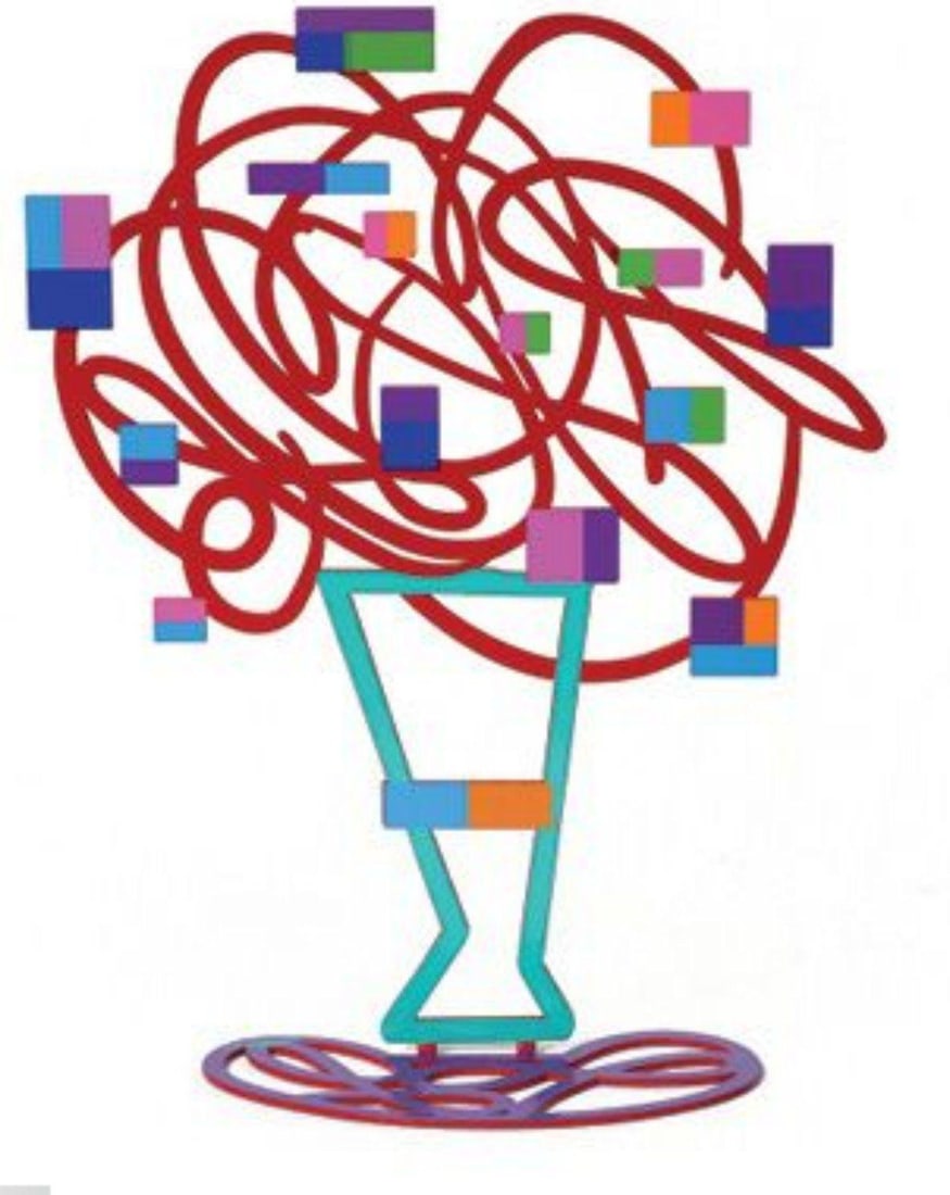 David Gerstein- Free Standing Sculpture "Red Bouquet": Artist: David Gerstein. Medium: Free Standing Sculpture. Title: Red Bouquet. Size: 11" x 8.6". Signature: Signed by the artist. Certificate of Authenticity: Is included. Additional: This piece is free