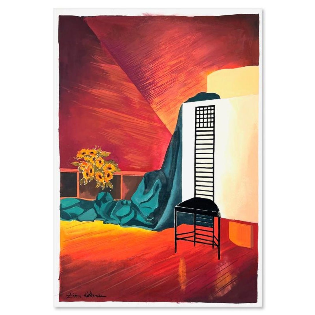 Zina Roitman, Hand Signed Original Painting with Letter of Authenticity.: This is an untitled original painting on paper by Zina Roitman. The piece is hand signed and comes with a letter of authenticity. Measures approximately 24" x 16".