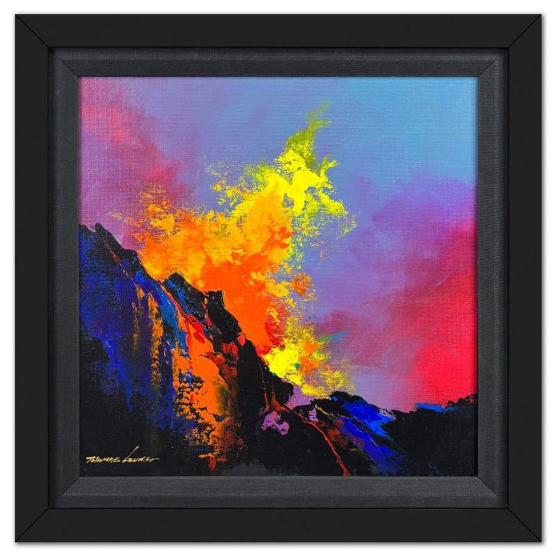 Thomas Leung, "Lava Erupt 2" Framed Original Acrylic Painting on Canvas Board, Hand Signed with (1 of 2)