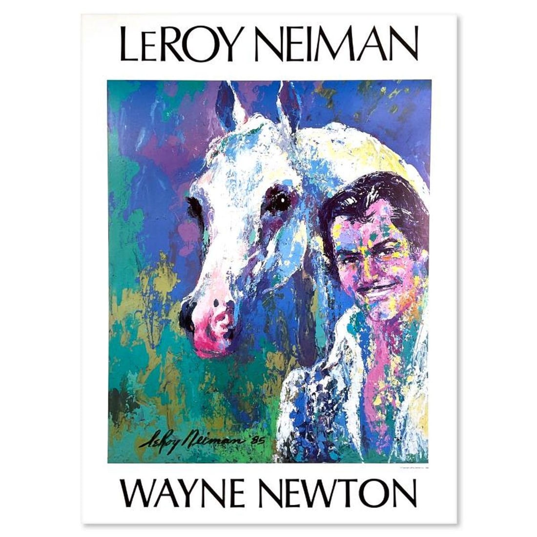 Leroy Neiman (1921-2012), "Wayne Newton" Plate Signed Offset Lithographic Poster: Wayne Newton is an offset lithographic poster on paper by Leroy Neiman (1921-2012), bearing the plate signature of the artist. Measures approx. 24.5" x 33.5" (border), 22" x 32" (image). Reference#: 9