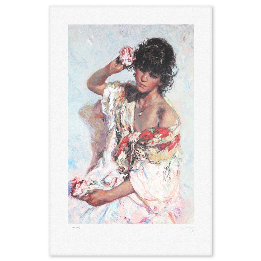 Royo- Serigraph "El Adorno": Artist: Royo. Medium: Serigraph. Title: El Adorno. Size: 36" x 26". Signature: Hand signed and numbered. Reference#: 74812.
