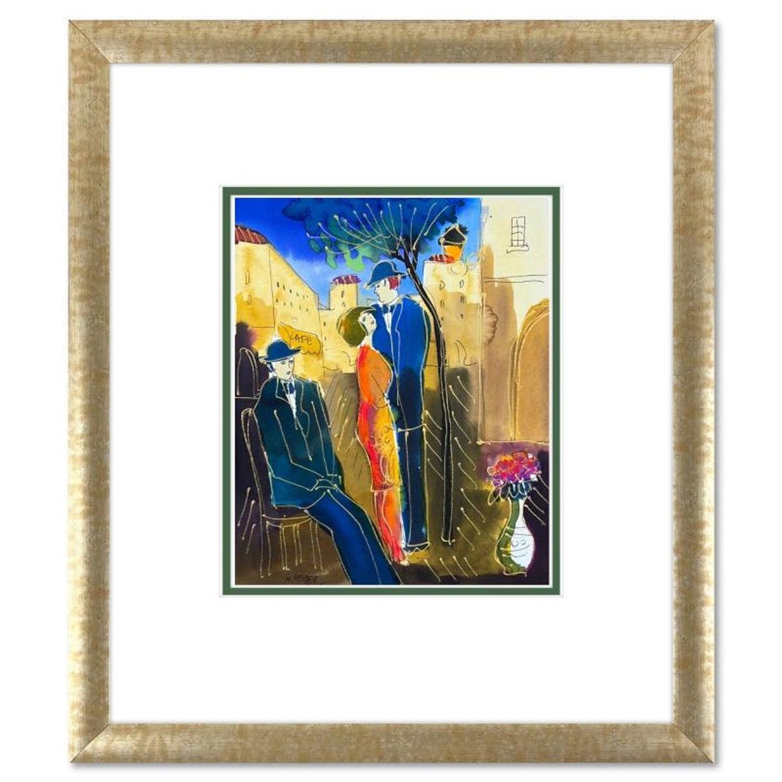 Moshe Leider, Framed Original Mixed Media Watercolor Painting, Hand Signed with Letter of: This is an original mixed media watercolor painting on paper by Moshe Leider. Hand signed by the artist, this piece comes custom framed and includes a Letter of Authenticity. Measures approximately 18