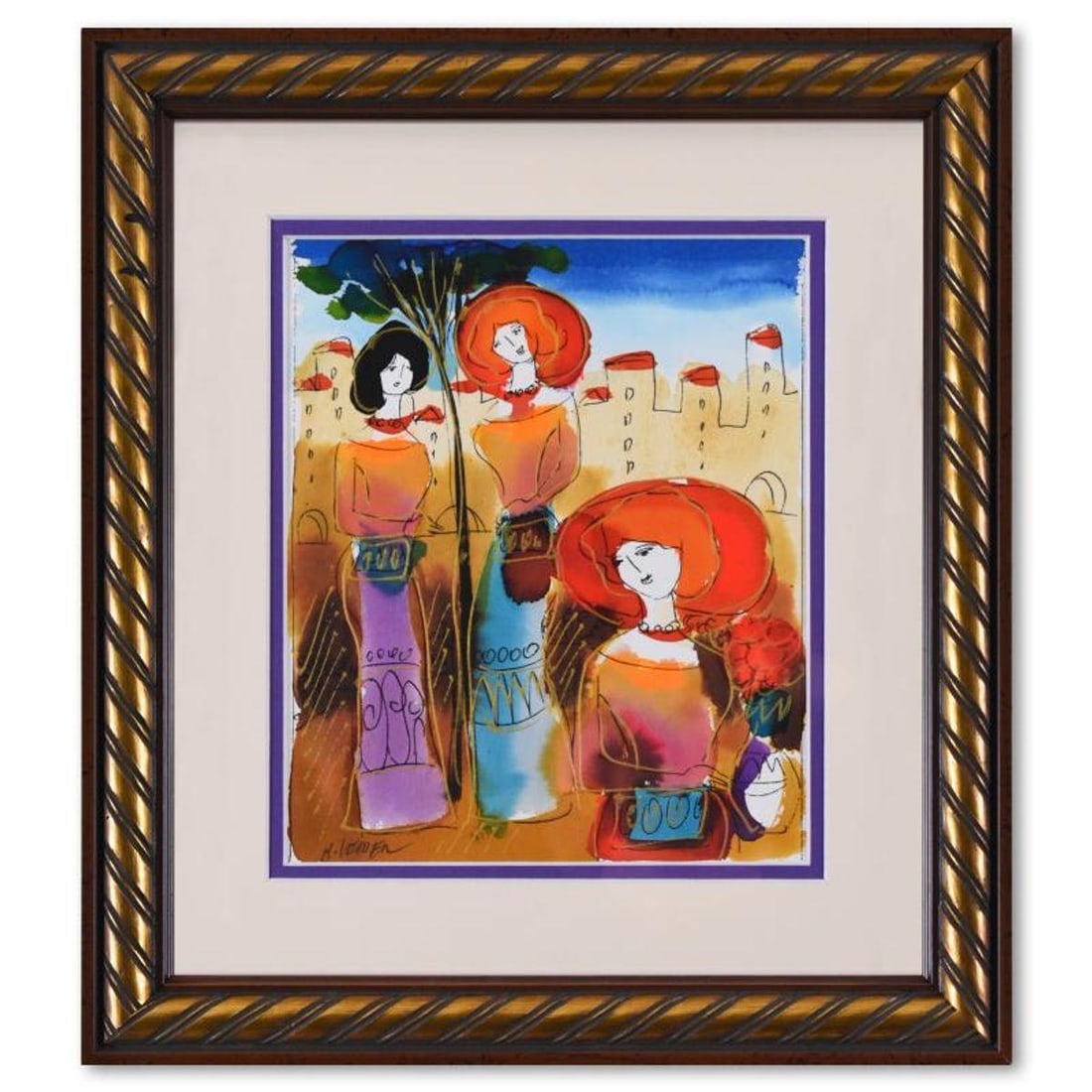 Moshe Leider, Framed Original Mixed Media Watercolor Painting, Hand Signed with Letter of: This is an original mixed media watercolor painting on paper by Moshe Leider, hand signed by the artist. This piece comes custom framed. Includes Letter of Authenticity. Measures approx. 14" x 16" (fr