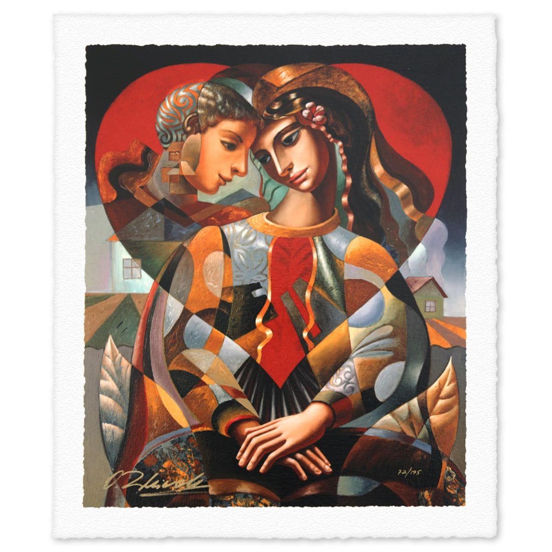 Oleg Zhivetin- Silkscreen "Domicile": Artist: Oleg Zhivetin. Medium: Silkscreen. Title: Domicile. Size: 19" x 16". Signature: Hand Signed and Numbered. Reference#: 74628.