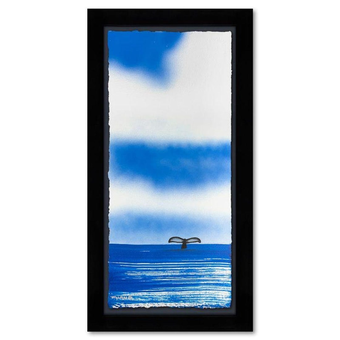 Wyland, "Fluke" Framed, Hand Signed Original Painting with Letter of Authenticity.: Fluke is an original painting acrylic on deckle edge paper by Wyland. Hand signed by the artist, the piece comes custom framed and with a letter of authenticity. Measures approximately 26.5" x 14.5" (