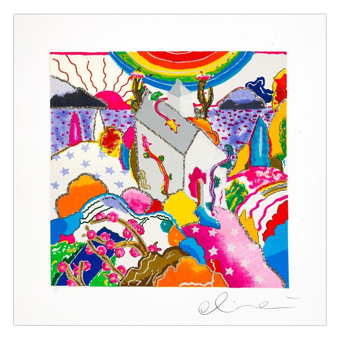 Luca Alinari- SIlkscreen on Paper "Paesaggio in Rosso": Artist: Luca Alinari. Medium: SIlkscreen on Paper. Title: Paesaggio in Rosso. Size: 12" x 12". Signature: Hand Signed and numbered. Certificate of Authenticity: Is included. Additional: Edition number