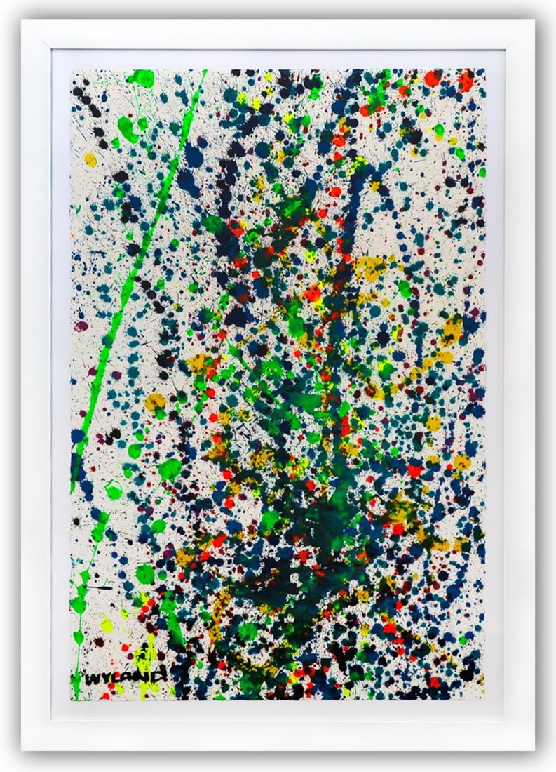 Wyland- Original Watercolor Painting on Deckle Edge Paper "Abstract Drip": Artist: Wyland. Medium: Original Watercolor Painting on Deckle Edge Paper. Title: Abstract Drip. Size: 40" x 26". Measures approx. 47" x 32" (framed). Signature: Hand Signed by the artist. Certificate