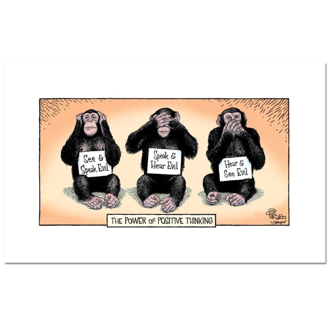 Bizarro, "Optimistic Chimps" Numbered Limited Edition Hand Signed by Creator Dan Piraro; Letter of: Optimistic Chimps is a limited edition giclee on paper by Dan Piraro, creator of the critically acclaimed and award winning comic strip, Bizarro, numbered and hand signed by the artist. Includes Lette