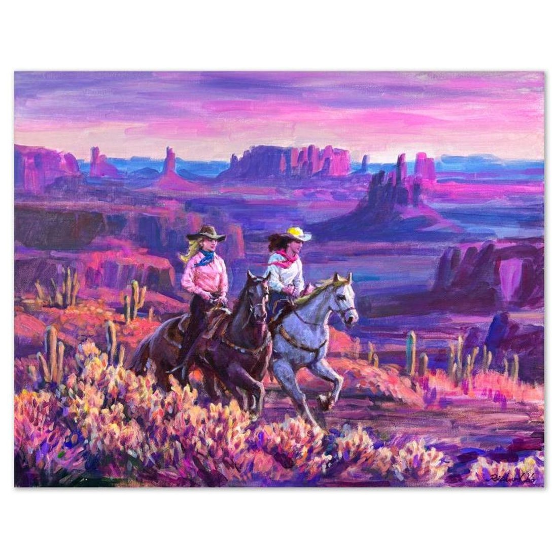 Richard Ho, "Across the Painted Desert" Original Acrylic Painting on Canvas, Hand Signed with Letter: Across the Painted Desert is an original acrylic painting on stretched canvas by Richard Ho, hand signed by the artist. Includes Letter of Authenticity. Measures approx. 24" x 30" (image).