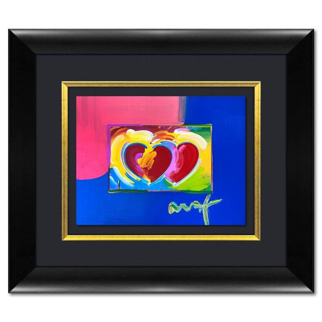 Peter Max, "2 Hearts" Framed One-of-a-Kind Acrylic Mixed Media, Hand Signed with Registration Number: 2 Hearts is a hand signed one-of-a-kind acrylic mixed media on paper by Peter Max. The piece comes custom framed with a backside cutout to display Peter Max Studio registration number 264510 certifyin