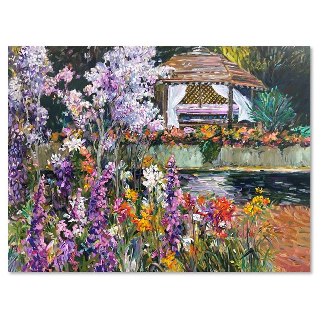 Henri Plisson (1933-2006), "The Gazebo" Limited Edition Printer's Proof on Canvas, Numbered 21/21: The Gazebo is a limited edition printer's proof on stretched canvas by Henri Plisson (1933-2006), numbered 21/21 and hand signed by the artist. Includes Letter of Authenticity. Measures approx. 25" x 