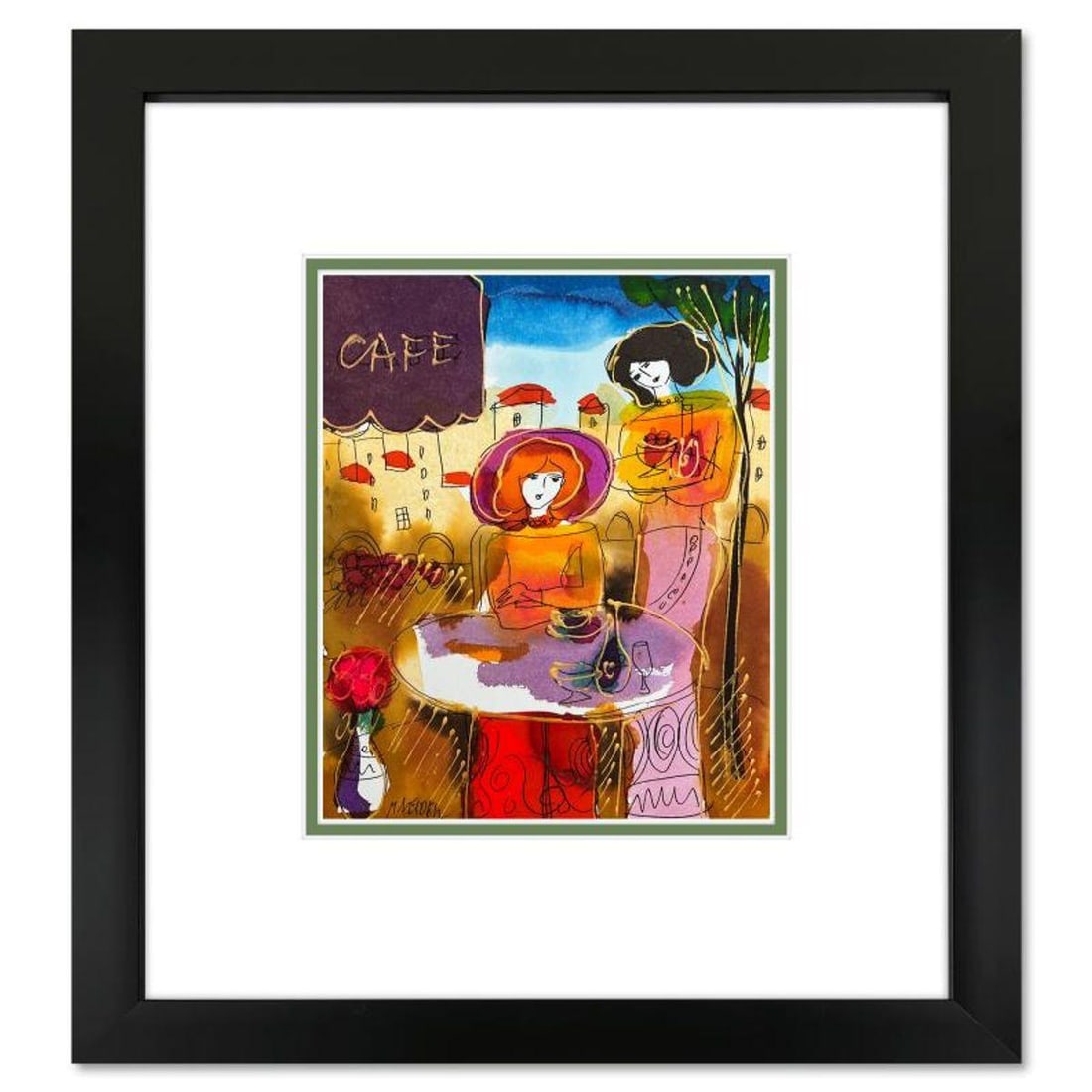 Moshe Leider, Framed Original Mixed Media Watercolor Painting, Hand Signed with Letter of: This is an original mixed media watercolor painting on paper by Moshe Leider. Hand signed by the artist, this piece comes custom framed and includes a Letter of Authenticity. Measures approximately 16